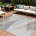 9 X 12 Silver Beige And Gray Abstract Washable Indoor Outdoor Area Rug