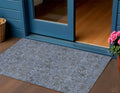 3 X 5 Blue Gray And Charcoal Floral Washable Indoor Outdoor Area Rug