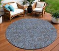 8 Blue Gray And Charcoal Round Floral Washable Indoor Outdoor Area Rug