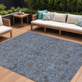 10 X 14 Blue Gray And Charcoal Floral Washable Indoor Outdoor Area Rug