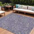 9 X 12 Eggplant Purple And Gray Floral Washable Indoor Outdoor Area Rug
