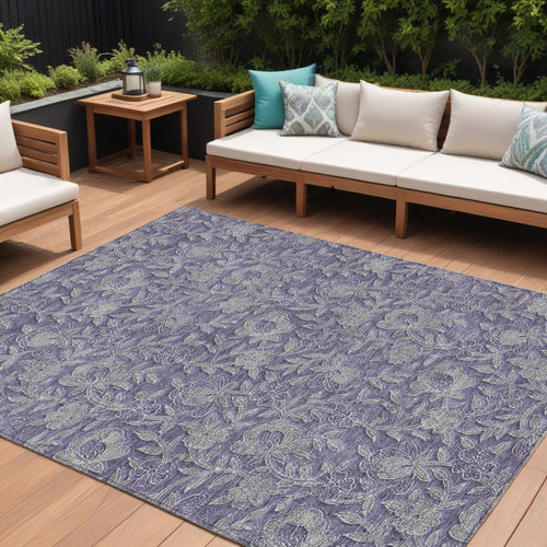 10 X 14 Eggplant Purple And Gray Floral Washable Indoor Outdoor Area Rug