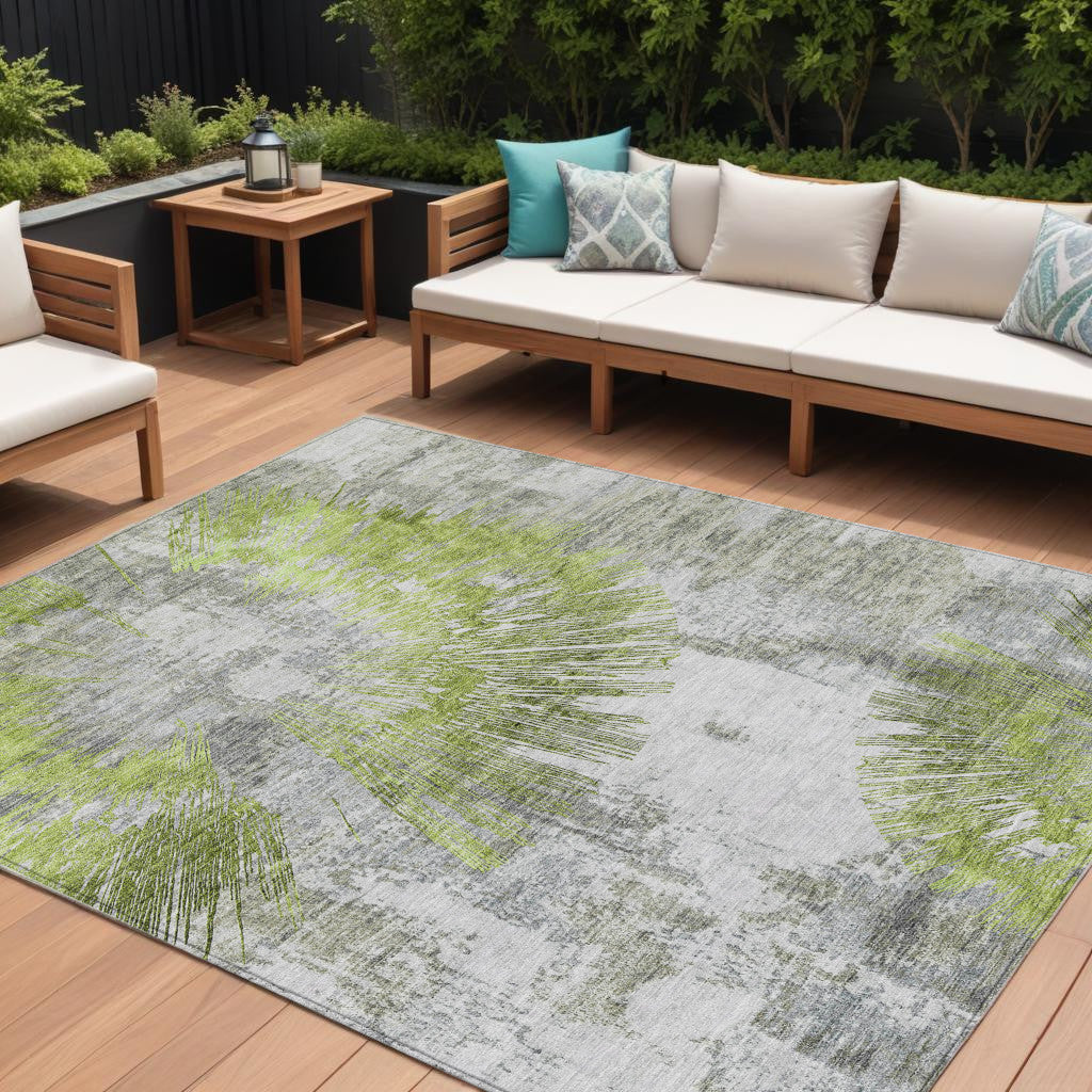 10 X 14 Artichoke Green Gray And Charcoal Abstract Washable Indoor Outdoor Area Rug