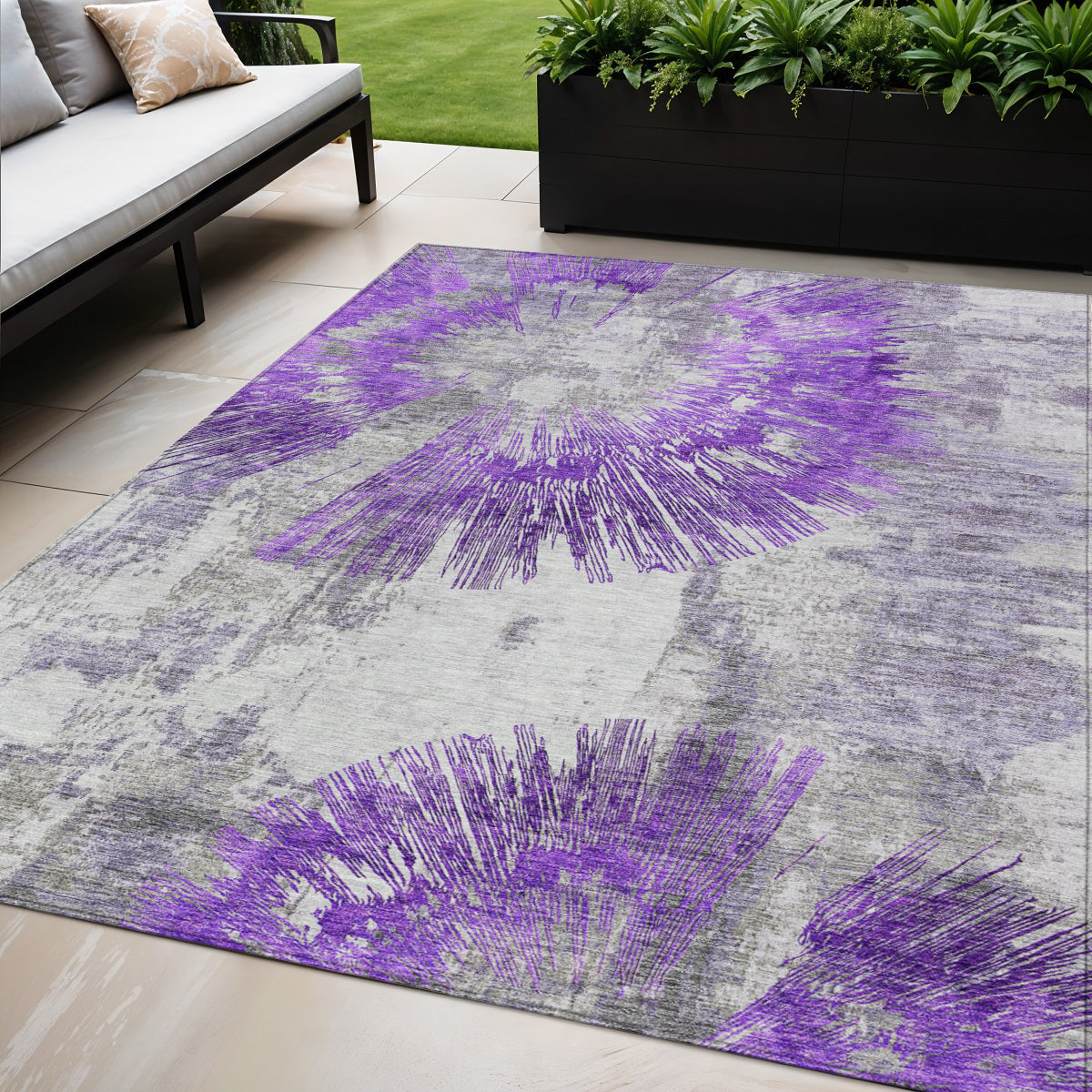 5 X 8 Purple Gray And Charcoal Abstract Washable Indoor Outdoor Area Rug