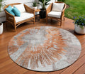 8 Terra Cotta Copper And Taupe Round Abstract Washable Indoor Outdoor Area Rug