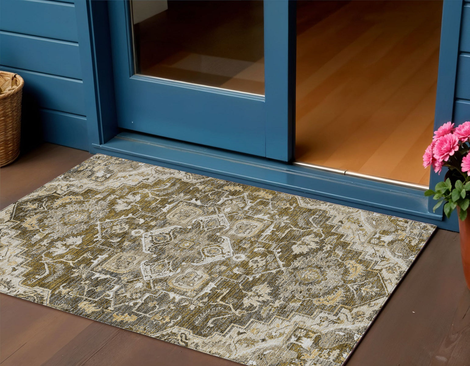 3 X 5 Brown Beige And Taupe Oriental Washable Indoor Outdoor Area Rug