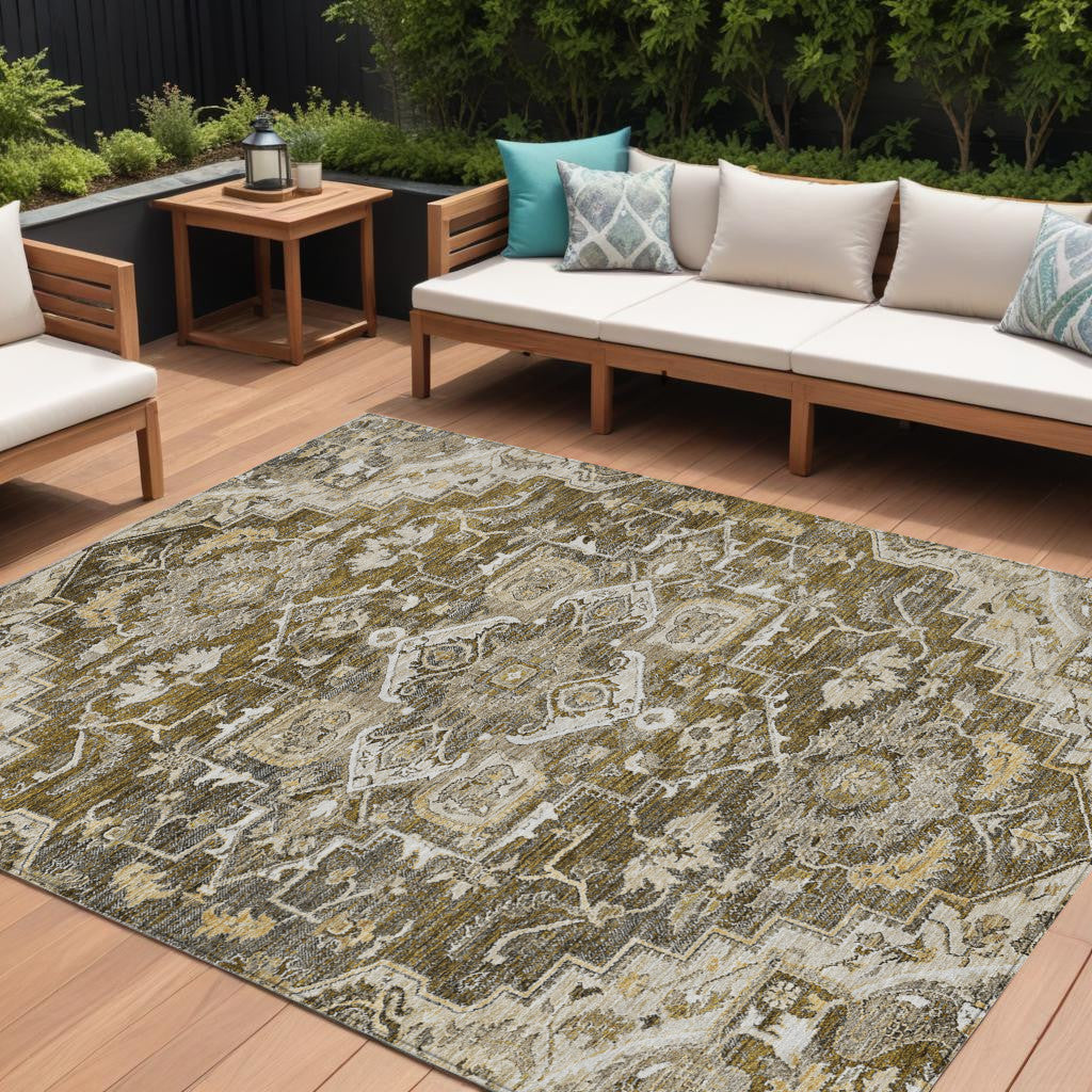 8 X 10 Brown Beige And Taupe Oriental Washable Indoor Outdoor Area Rug
