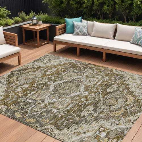 10 X 14 Brown Beige And Taupe Oriental Washable Indoor Outdoor Area Rug