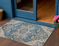 3 X 5 Blue Beige And Gold Oriental Washable Indoor Outdoor Area Rug