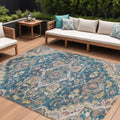 9 X 12 Blue Beige And Gold Oriental Washable Indoor Outdoor Area Rug