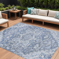 10 X 14 Denim Blue And Sky Blue Oriental Washable Indoor Outdoor Area Rug