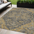 5 X 8 Gray Charcoal And Silver Oriental Washable Indoor Outdoor Area Rug