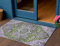 3 X 5 Olive Green And Purple Oriental Washable Indoor Outdoor Area Rug