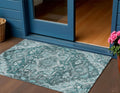 3 X 5 Teal Blue Gray And Charcoal Oriental Washable Indoor Outdoor Area Rug