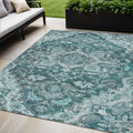 5 X 8 Teal Blue Gray And Charcoal Oriental Washable Indoor Outdoor Area Rug