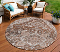 8 Terra Cotta Brown And Copper Round Oriental Washable Indoor Outdoor Area Rug