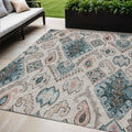 5 X 8 Beige Teal Blue And Copper Moroccan Washable Indoor Outdoor Area Rug