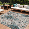 8 X 10 Beige Teal Blue And Copper Moroccan Washable Indoor Outdoor Area Rug