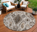 8 Brown And Beige Round Moroccan Washable Indoor Outdoor Area Rug