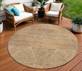 8 Copper Brown And Terra Cotta Round Geometric Washable Indoor Outdoor Area Rug