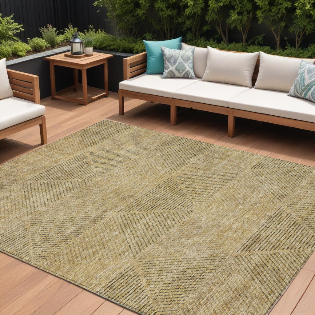 10 X 14 Wheat And Beige Geometric Washable Indoor Outdoor Area Rug