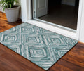 3 X 5 Teal Blue Aqua And Gray Geometric Washable Indoor Outdoor Area Rug
