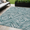 5 X 8 Teal Blue Aqua And Gray Geometric Washable Indoor Outdoor Area Rug