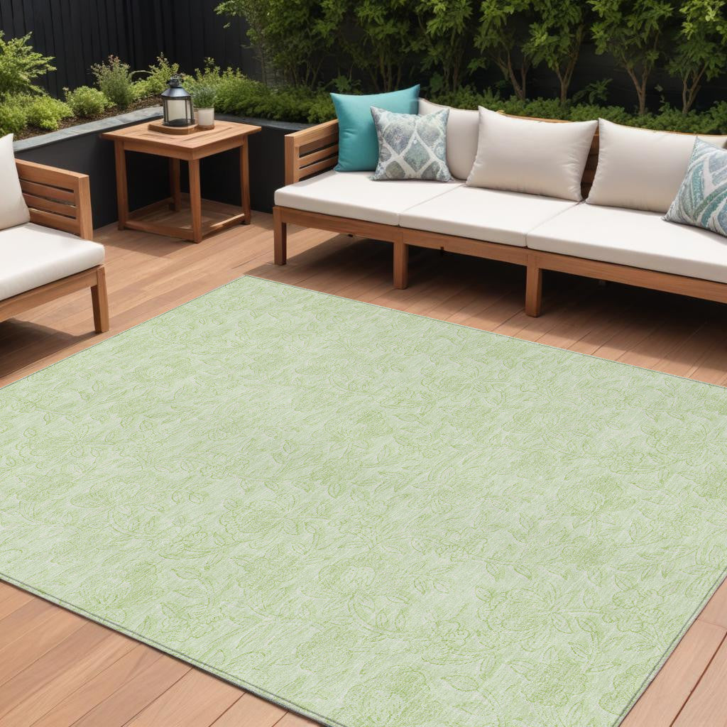 9 X 12 Artichoke Green And Mint Green Floral Washable Indoor Outdoor Area Rug