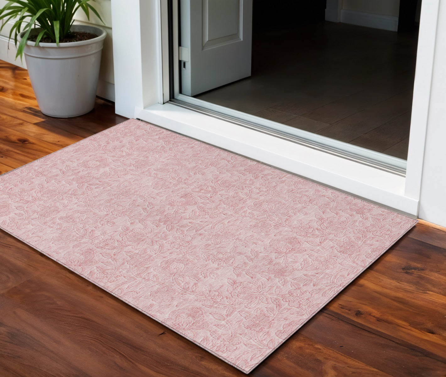 3 X 5 Pink And Red Floral Washable Indoor Outdoor Area Rug