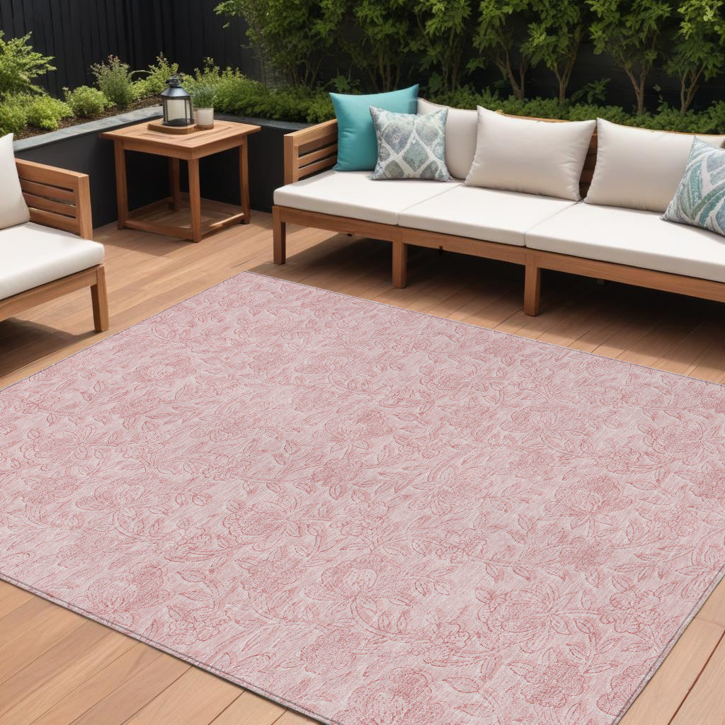 10 X 14 Pink And Red Floral Washable Indoor Outdoor Area Rug