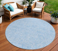 8 Sky Blue And Blue Round Floral Washable Indoor Outdoor Area Rug