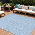 9 X 12 Sky Blue And Blue Floral Washable Indoor Outdoor Area Rug
