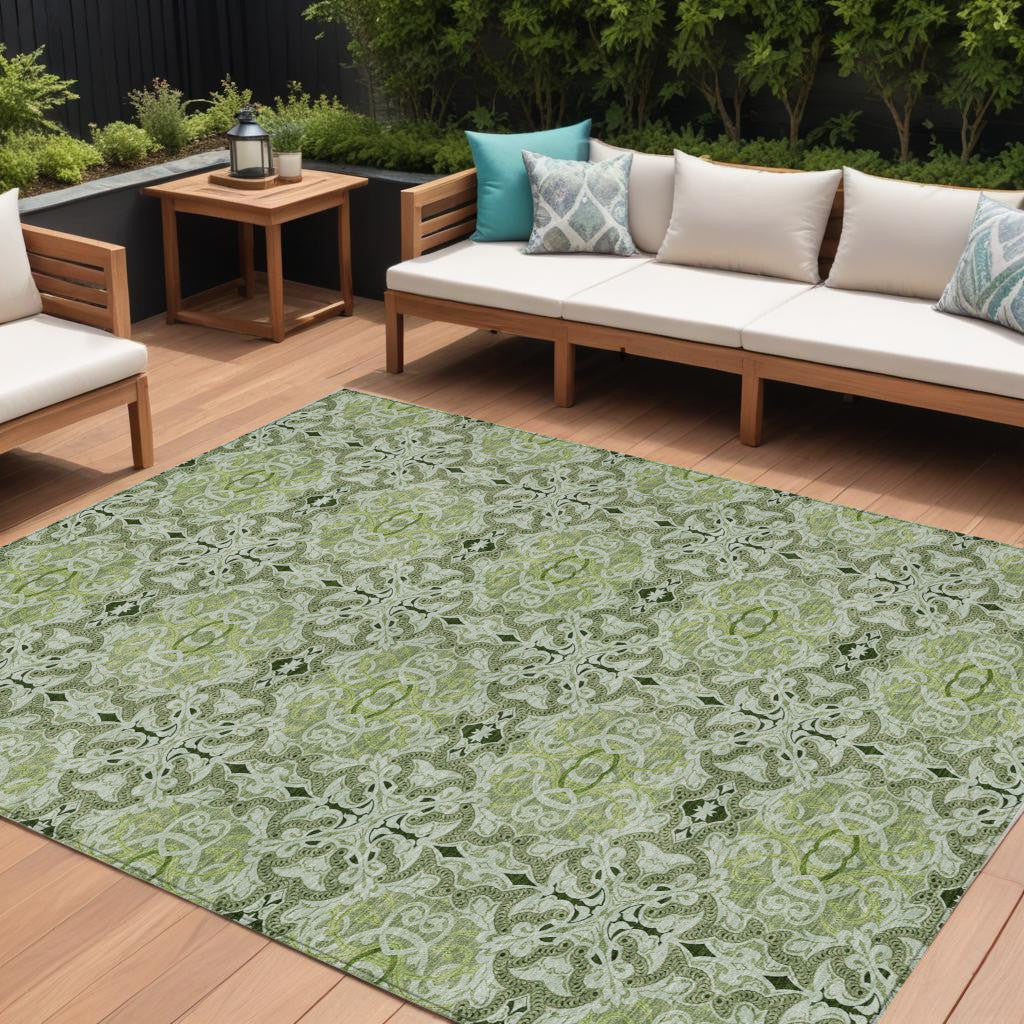 9 X 12 Artichoke Green And Fern Green Medallion Washable Indoor Outdoor Area Rug