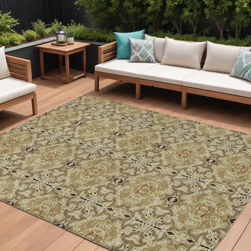 10 X 14 Brown Beige And Tan Medallion Washable Indoor Outdoor Area Rug