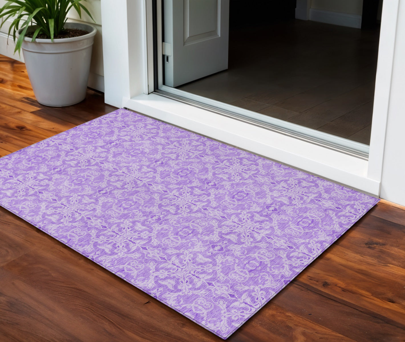 3 X 5 Lavender Medallion Washable Indoor Outdoor Area Rug