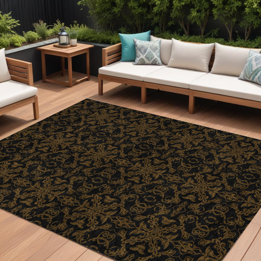 8 X 10 Brown And Black Medallion Washable Indoor Outdoor Area Rug