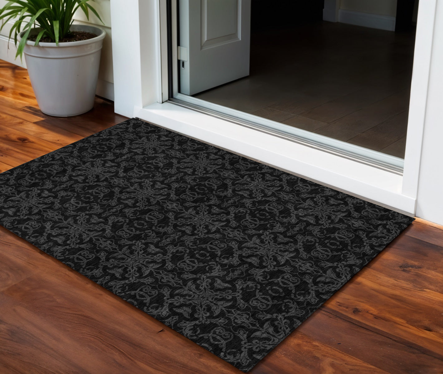 3 X 5 Gray And Charcoal Medallion Washable Indoor Outdoor Area Rug