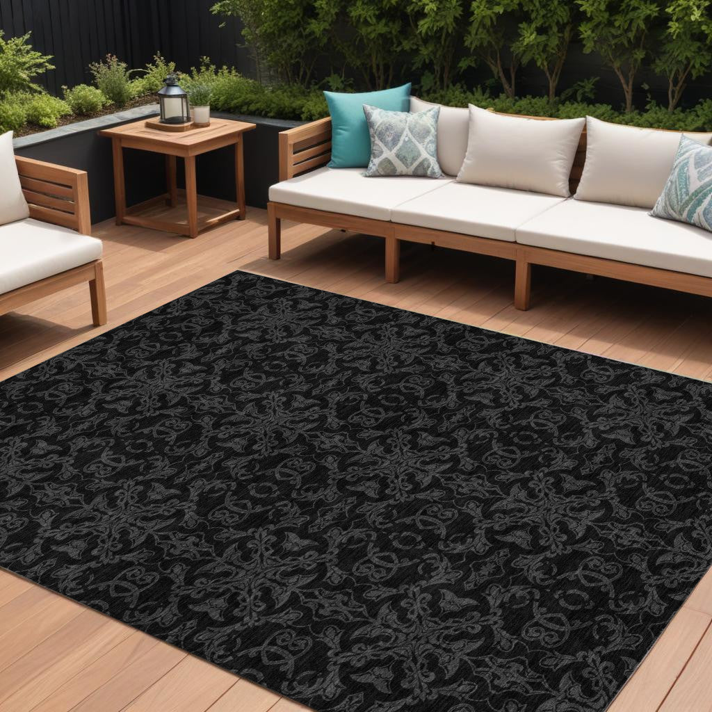 8 X 10 Gray And Charcoal Medallion Washable Indoor Outdoor Area Rug