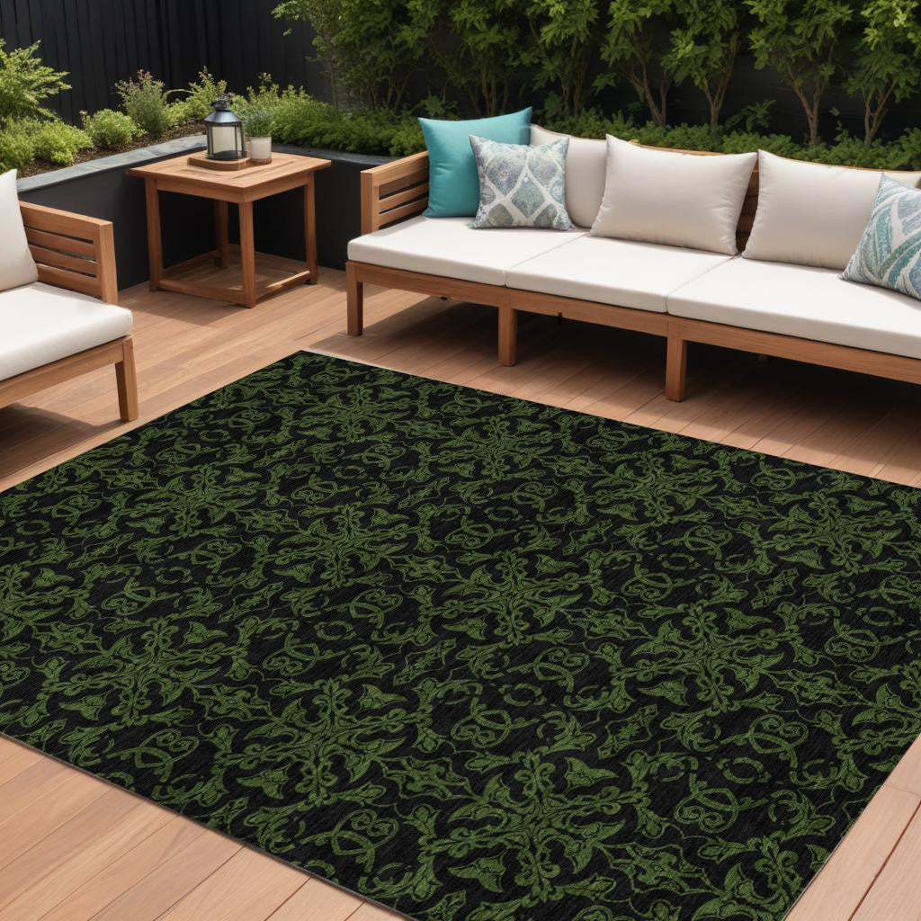 8 X 10 Olive Green And Green Medallion Washable Indoor Outdoor Area Rug