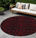8 Red And Black Round Medallion Washable Indoor Outdoor Area Rug