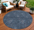 8 Blue And Navy Blue Round Floral Washable Indoor Outdoor Area Rug