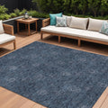 9 X 12 Blue And Navy Blue Floral Washable Indoor Outdoor Area Rug