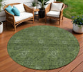 8 Olive Green And Green Round Floral Washable Indoor Outdoor Area Rug