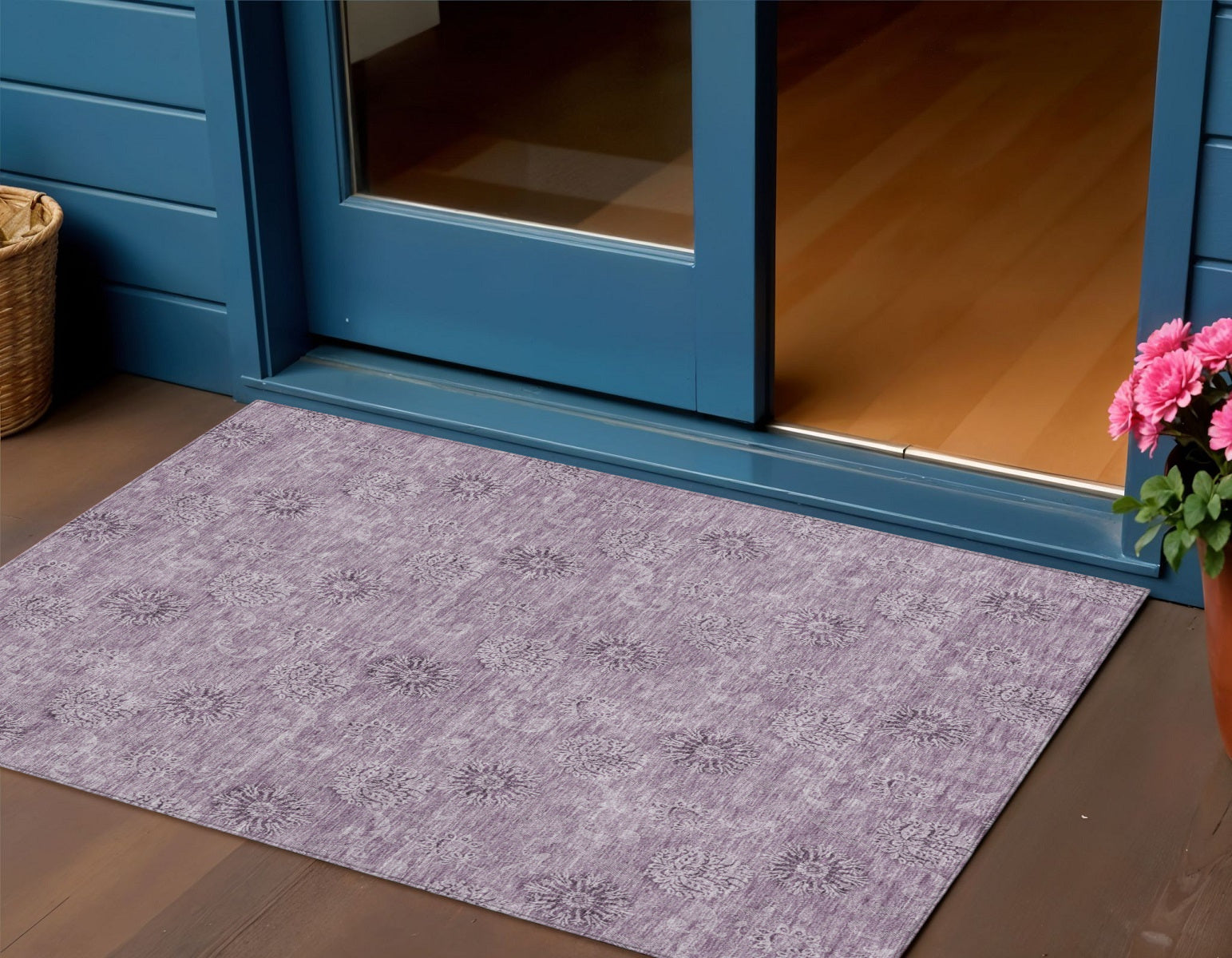 3 X 5 Plum And Purple Floral Washable Indoor Outdoor Area Rug