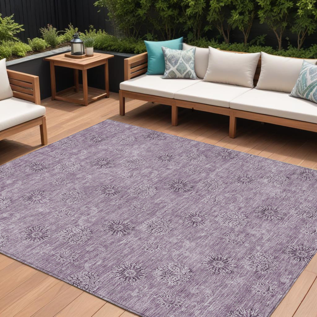 10 X 14 Plum And Purple Floral Washable Indoor Outdoor Area Rug