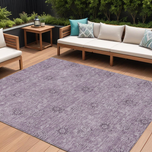 10 X 14 Plum And Purple Floral Washable Indoor Outdoor Area Rug