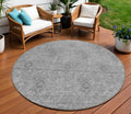 8 Pewter And Gray Round Floral Washable Indoor Outdoor Area Rug
