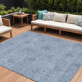 10 X 14 Sky Blue And Blue Floral Washable Indoor Outdoor Area Rug