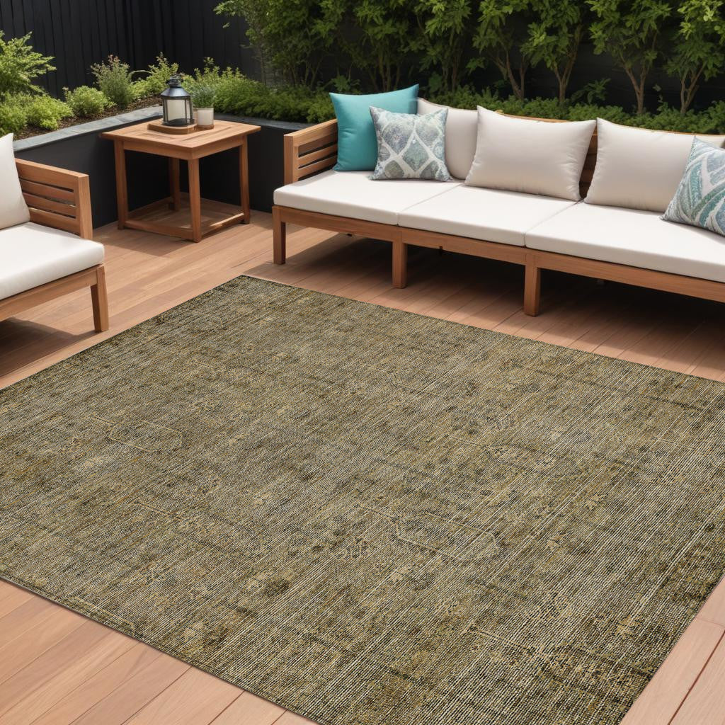 9 X 12 Brown And Beige Southwestern Washable Indoor Outdoor Area Rug