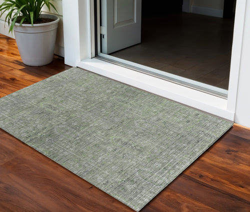 3 X 5 Fern Green And Gray Southwestern Washable Indoor Outdoor Area Rug